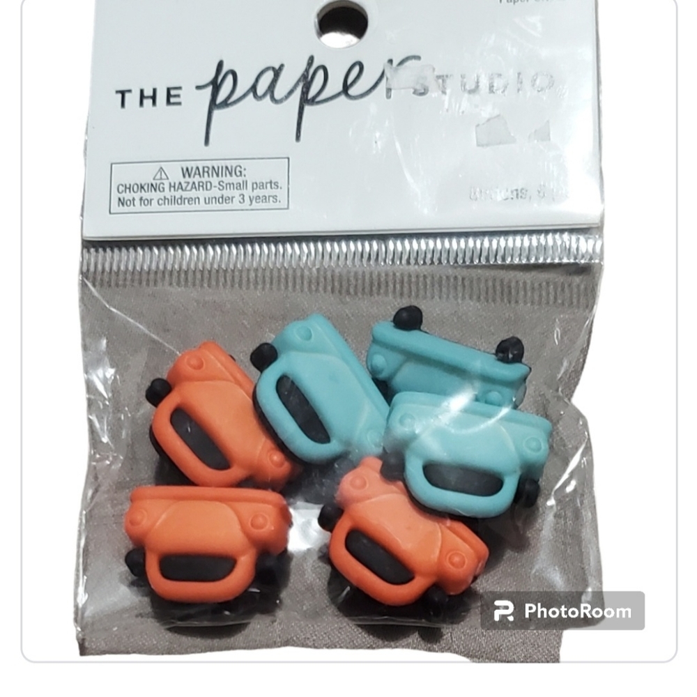 Car Shaped Shank Buttons NEW Set of 6 Blue Orange Art Crafts Sewing Accessories
